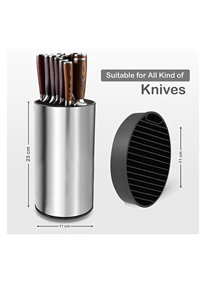 Universal Knife Block, Knife Holder with Slots for Scissors & Sharpening Rod - Stainless Steel Kitchen Knife Holder with Removable Bottom for Easy Cleaning