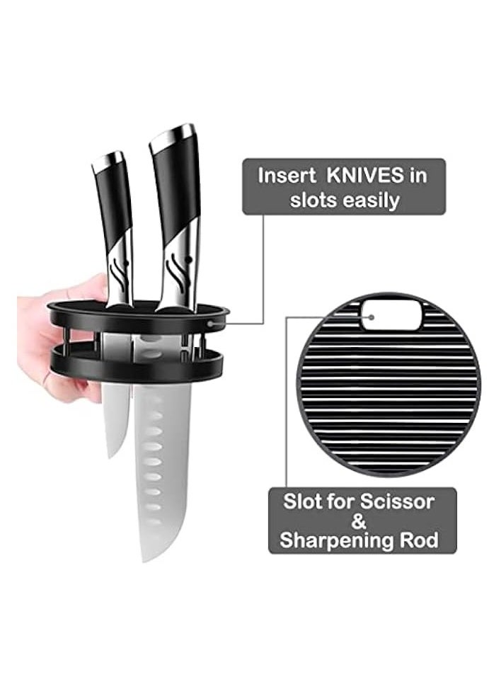 Universal Knife Block, Knife Holder with Slots for Scissors & Sharpening Rod - Stainless Steel Kitchen Knife Holder with Removable Bottom for Easy Cleaning