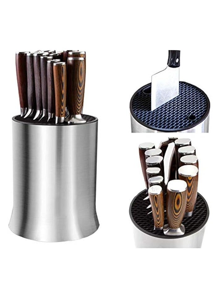 Universal Knife Blocks, Holders with Slots for Scissors and Sharpening Rod and Detach for Easy Cleaning, Stainless Steel, Rust Proof