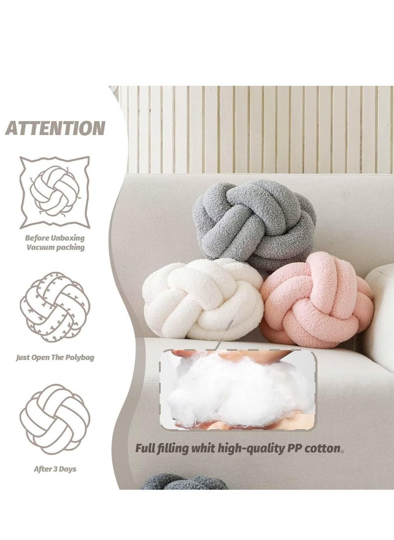 Soft Knotted Round Pillow Ball – Handmade 11-Inch Boucle Knot Plush Throw Cushion for Living Room and Home Decor