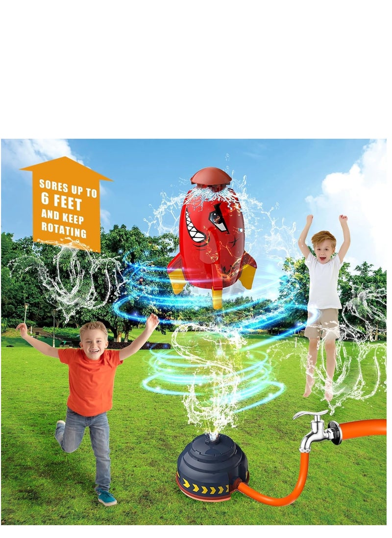 Sprinkler Rocket Launcher, Outdoor Water Toys Rocket Sprinkler for Kids, Summer Garden Backyard Games, Birthday for Boys & Girls Ages 3 4 5 6 7 8, Red