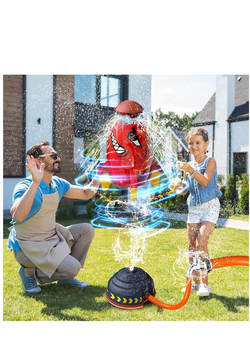 Sprinkler Rocket Launcher, Outdoor Water Toys Rocket Sprinkler for Kids, Summer Garden Backyard Games, Birthday for Boys & Girls Ages 3 4 5 6 7 8, Red