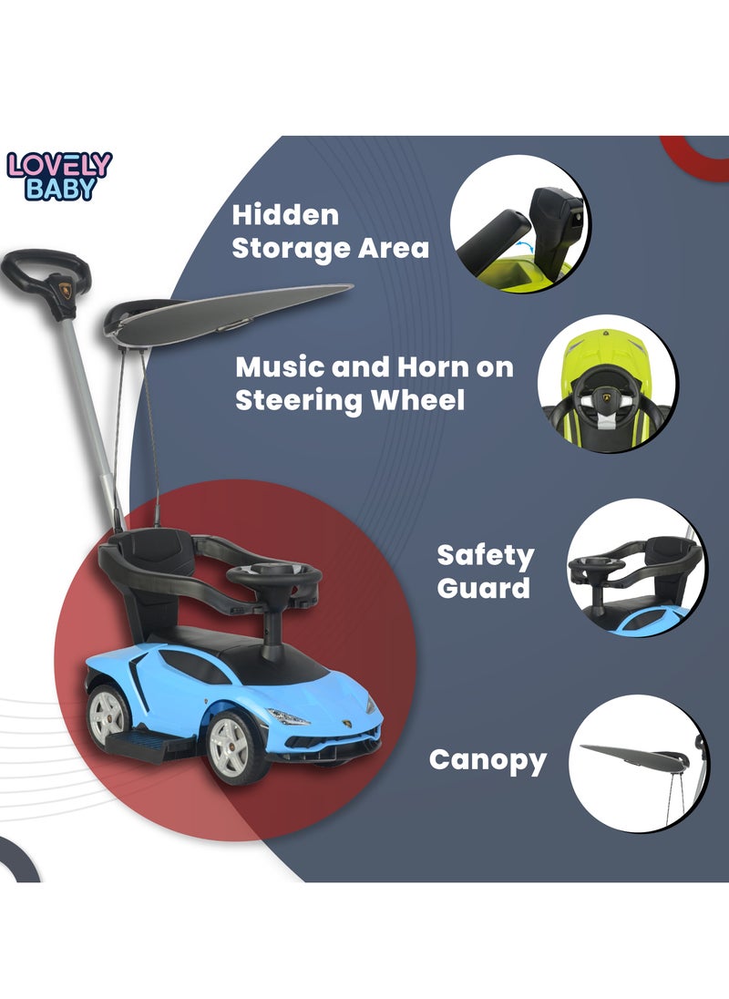Lamborghini LB 3726HC Push Car with Handle and Canopy - Blue