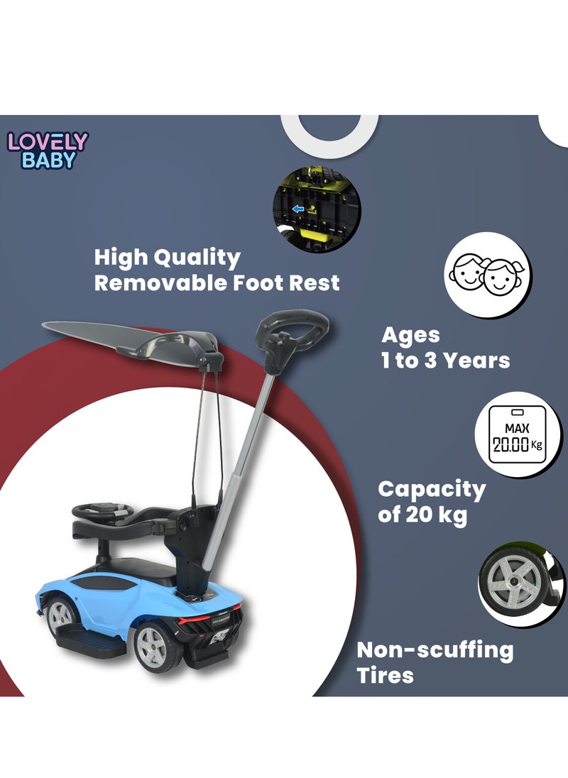 Lamborghini LB 3726HC Push Car with Handle and Canopy - Blue