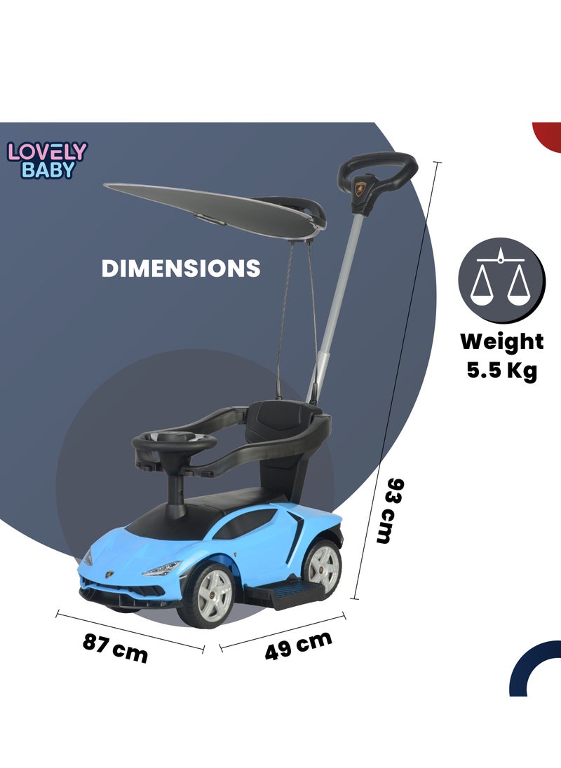 Lamborghini LB 3726HC Push Car with Handle and Canopy - Blue