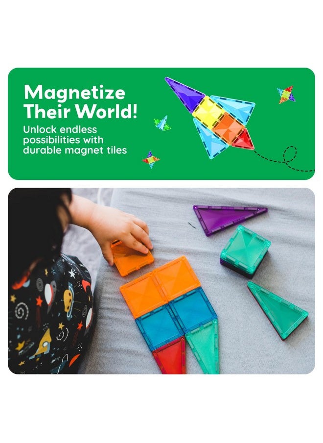 100 Pieces Magnetic Tiles Building Blocks Mini Size Diamond Series Magnet Toys Travel Size On-The-Go Construction Sensory Toys Gifts Educational Set Stem Learning Kit Playset Ptm100