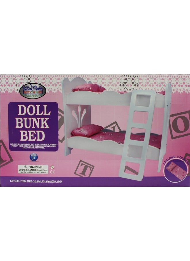 18 Inch Doll Furniture White Wooden Bunk Beds With 2 Pink Pillows, 2 Pink Cushions & Ladder - Fits American Girl Dolls