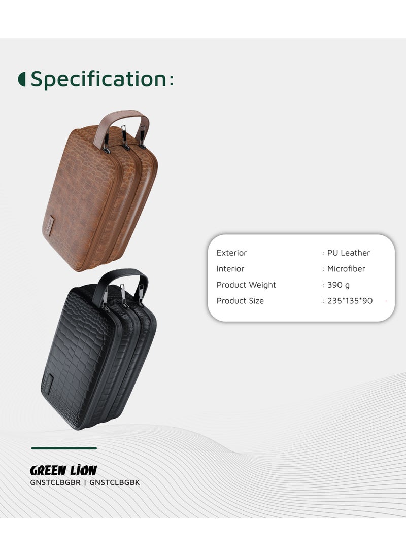 Stallion Clutch Bag / Sturdy Handle / Water-Resistant Exterior / Three Compartments / Ergonomic Design / Zinc Alloy Zipper / Microfiber Interior / PU Leather Exterior / Mesh Pockets / Fit for Accessories - Black