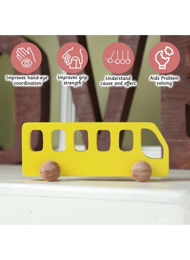 Ariro Wooden Bus for Toddlers and Infants | Push Wooden Vehicle Toy with Smooth and Sturdy Wheels | for 6M to 3Yrs Old | Helps in Hand-Eye Coordination, Problem Solving & Grip Strength