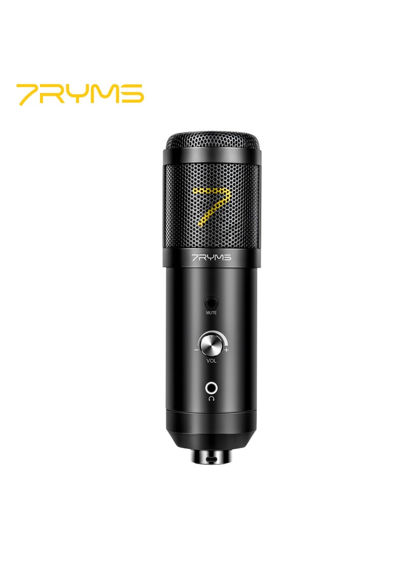 7Ryms USB-Microphone Condenser Gaming-Mic, 192kHz/24bit Tape to Mute Microphone for PC with Boom Arm, Pop Filter, for Streaming Podcast Recording ASMR, for Computer, Phone, PS4/PS5 (SR-AU01-K1)