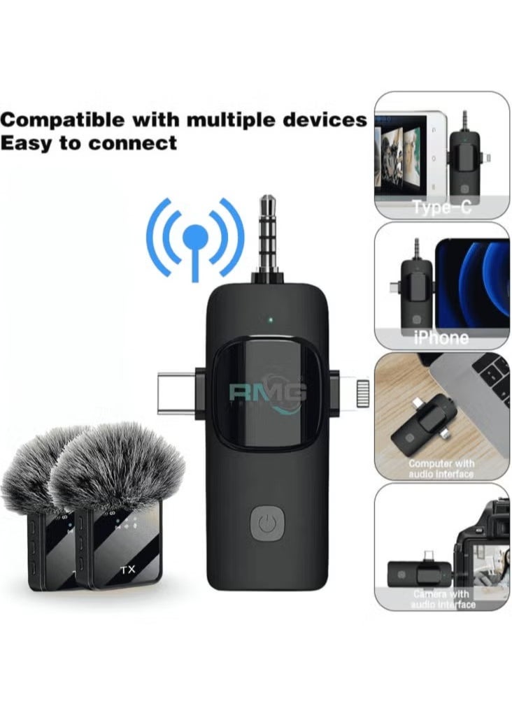 3-in-1 Wireless Lavalier Microphone for Live Video Recording – F11-2, High-Quality Lapel Mic for Smartphone, Camera & Computer, Clear Audio for Vlogging, Interviews, and Content Creation