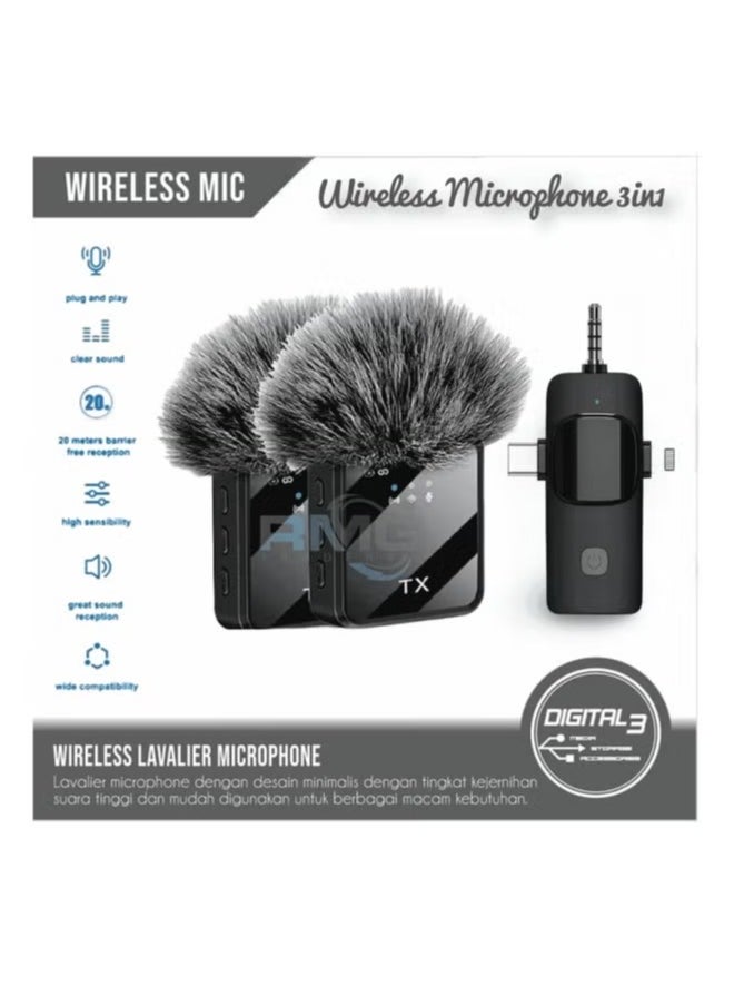 3-in-1 Wireless Lavalier Microphone for Live Video Recording – F11-2, High-Quality Lapel Mic for Smartphone, Camera & Computer, Clear Audio for Vlogging, Interviews, and Content Creation