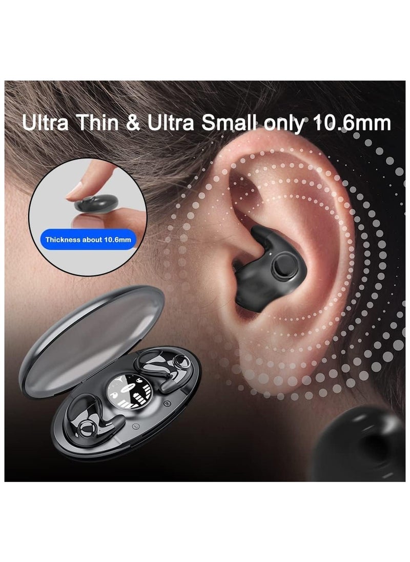 Invisible Sleep Wireless Earphone IPX5 Waterproof, 2023 New Sense-Free to Wear Bluetooth Earbuds for Sports Sleep, Premium Noise Cancelling Hidden Touch Control with chrager Case (Black)