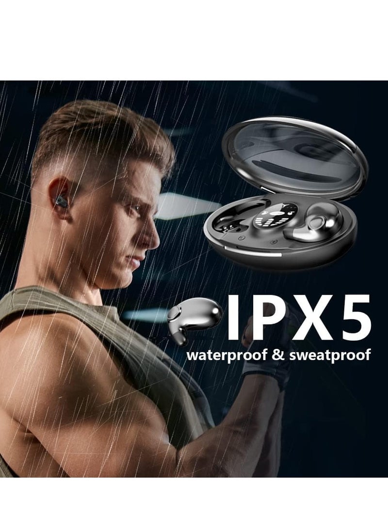 Invisible Sleep Wireless Earphone IPX5 Waterproof, 2023 New Sense-Free to Wear Bluetooth Earbuds for Sports Sleep, Premium Noise Cancelling Hidden Touch Control with chrager Case (Black)