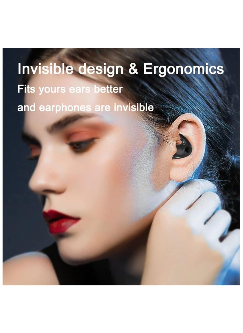 Invisible Sleep Wireless Earphone IPX5 Waterproof, 2023 New Sense-Free to Wear Bluetooth Earbuds for Sports Sleep, Premium Noise Cancelling Hidden Touch Control with chrager Case (Black)