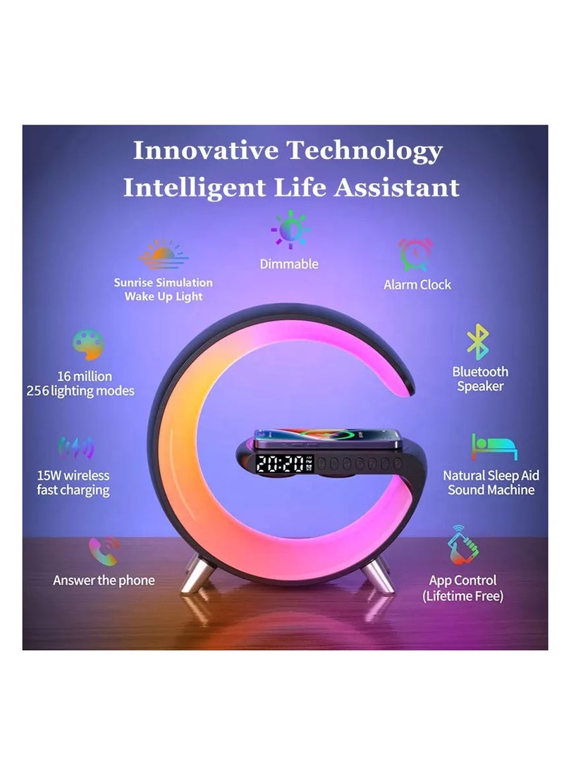 Intelligent Atmosphere Lamp Bluetooth Speaker Wireless Charger Alarm Clock