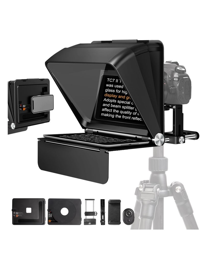 LENSGO Teleprompter 7.9'' for iPhone Smartphone DSLR/SLR Cameras with Remote Control APP Compatible with iOS/Android for YouTube/Interview/Online Teaching/Live Streaming (TC7II for Camera/Phone)