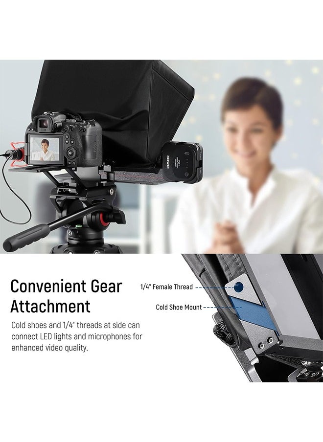 NEEWER Teleprompter X14 PRO with RT-110 Remote & APP Control (Bluetooth Connection via NEEWER Teleprompter App), 14” Portable No Assembly Compatible with iPad Android Tablet Smartphone Camera