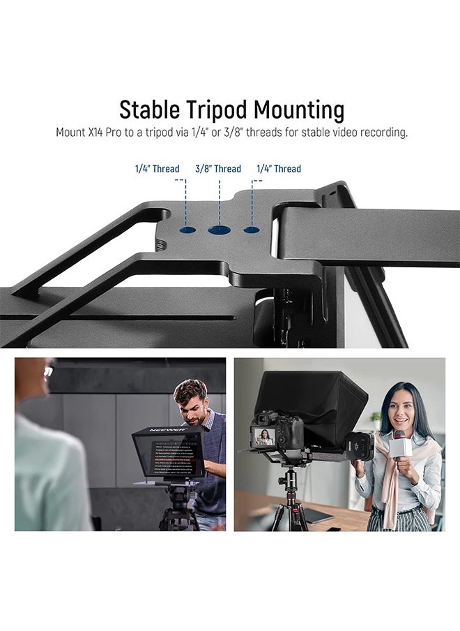 NEEWER Teleprompter X14 PRO with RT-110 Remote & APP Control (Bluetooth Connection via NEEWER Teleprompter App), 14” Portable No Assembly Compatible with iPad Android Tablet Smartphone Camera