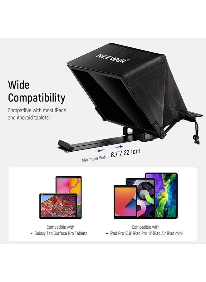 NEEWER Teleprompter X14 PRO with RT-110 Remote & APP Control (Bluetooth Connection via NEEWER Teleprompter App), 14” Portable No Assembly Compatible with iPad Android Tablet Smartphone Camera