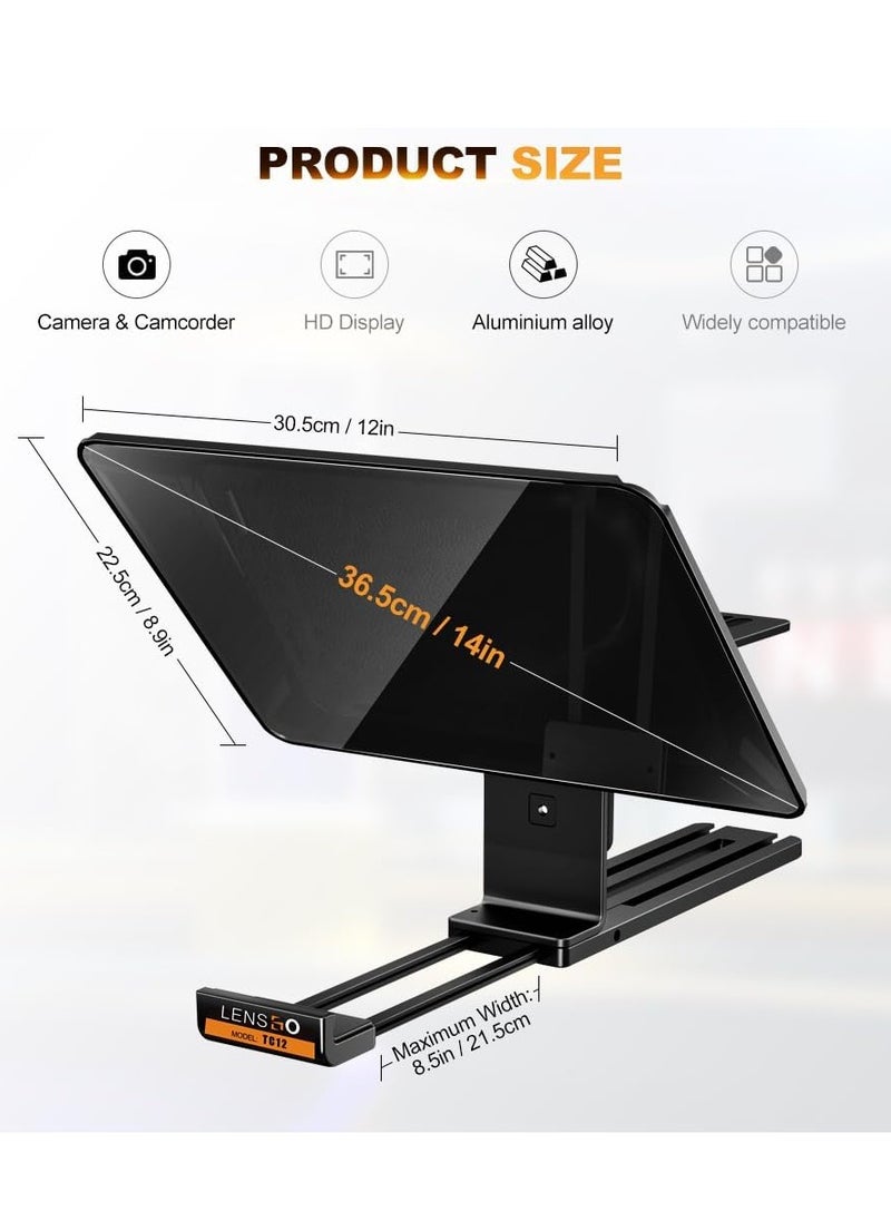 LENSGO TC12 Teleprompter for DSLR/Mirrorless Camera and Tablet up to 12.9 Inches, Professional Teleprompter for Video Recording, Vlogging, Live Streaming.