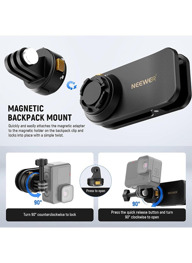 NEEWER Backpack Mount Magnetic Quick Release Strap Clip Compatible with Hero13 12 11 10 9 8 DJI Action 4 3 Insta360, Shoulder Bag Belt Strap Mount for Point of View Video Recording Vlog, GP22