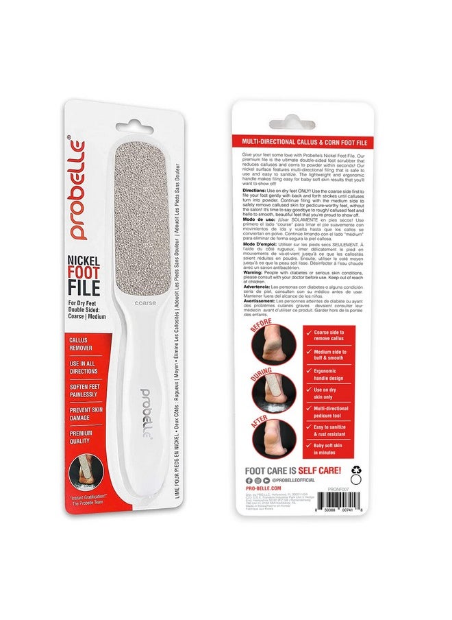 Probelle Double Sided Multidirectional Nickel Foot File Callus Remover - Immediately Reduces calluses and Corns to Powder for Instant Results, Safe Tool (White)