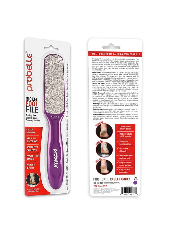 Probelle Double Sided Multidirectional Nickel Foot File Callus Remover - Immediately Reduces calluses and Corns to Powder for Instant Results, Safe Tool (Purple)