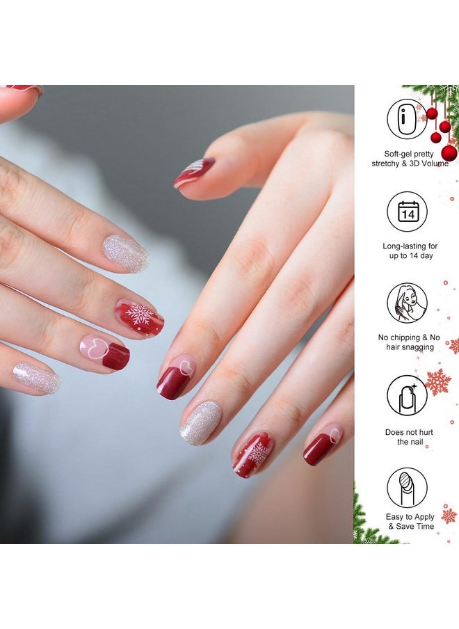 24Pcs Christmas Semi Cured Gel Nail Stickers Long Lasting Manicure Nail Wraps Salon-Quality Semi-Cured Gel Nail Strips Uv Lamp Required Semicured Gel Nail Strickers For Women (Christmas Gift R036)