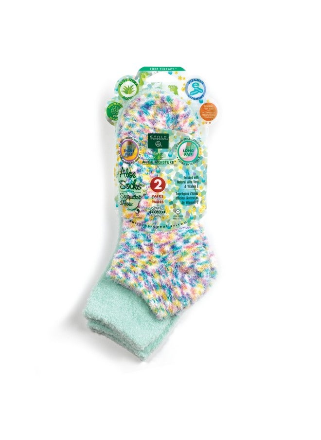 Aloe Vera Socks - Infused W/Aloe Vera & Vitamin E - Helps Dry Feet, Calluses, Dead Skin - Use W/Lotion - Green/Confetti - 2 Pairs