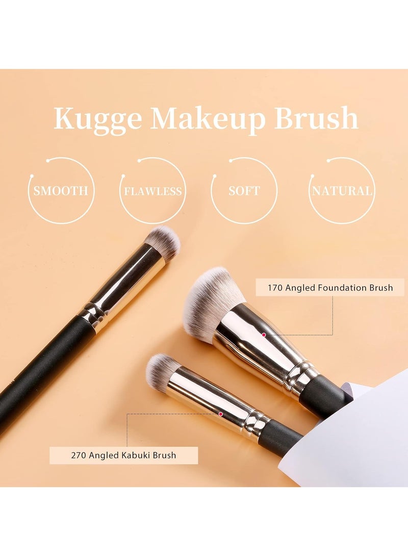 Under Eye Concealer Brush and Foundation Brush for Liquid Makeup 2PCS Dense Synthetic Angled Kabuki Blending Makeup Brush for Liquid Cream and Setting Powder