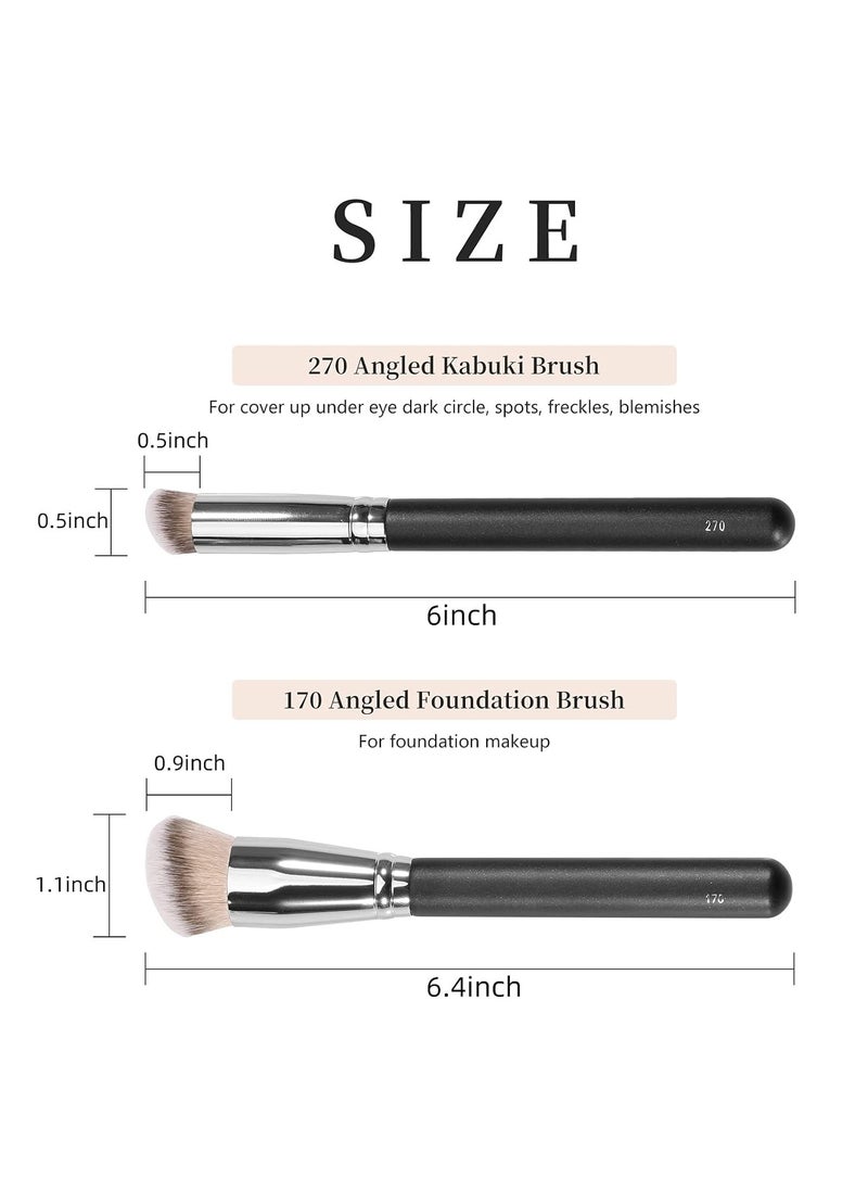 Under Eye Concealer Brush and Foundation Brush for Liquid Makeup 2PCS Dense Synthetic Angled Kabuki Blending Makeup Brush for Liquid Cream and Setting Powder