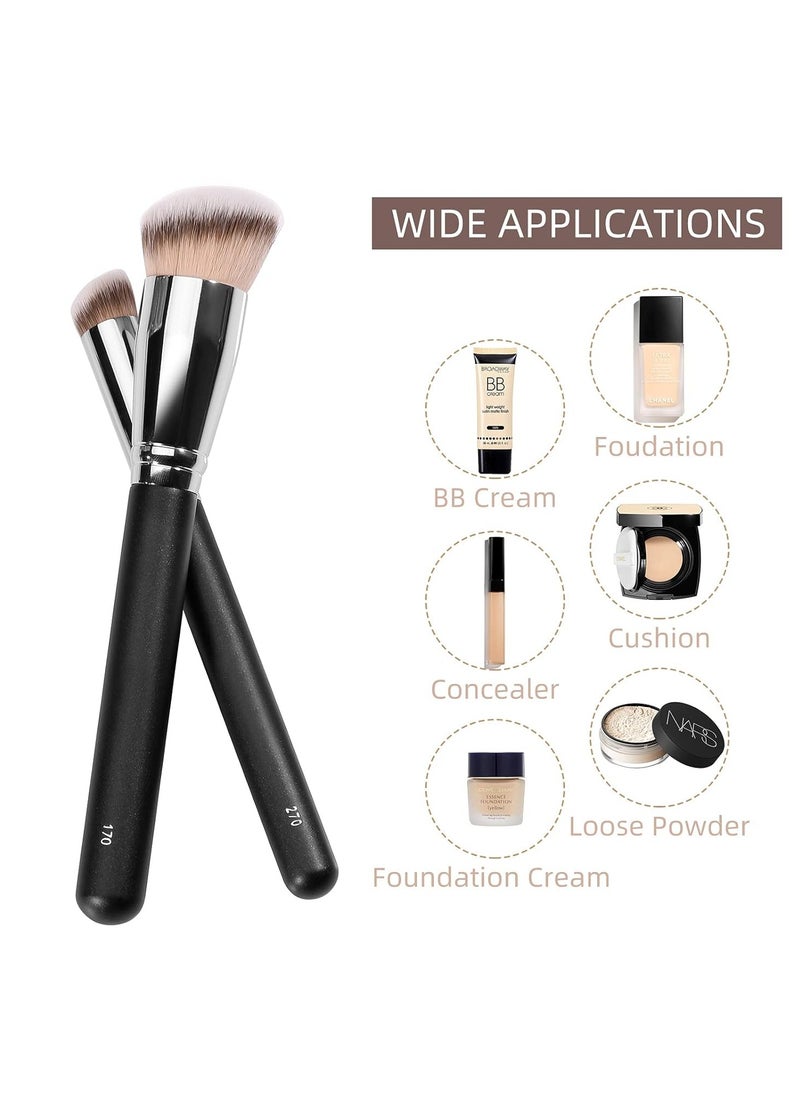 Under Eye Concealer Brush and Foundation Brush for Liquid Makeup 2PCS Dense Synthetic Angled Kabuki Blending Makeup Brush for Liquid Cream and Setting Powder