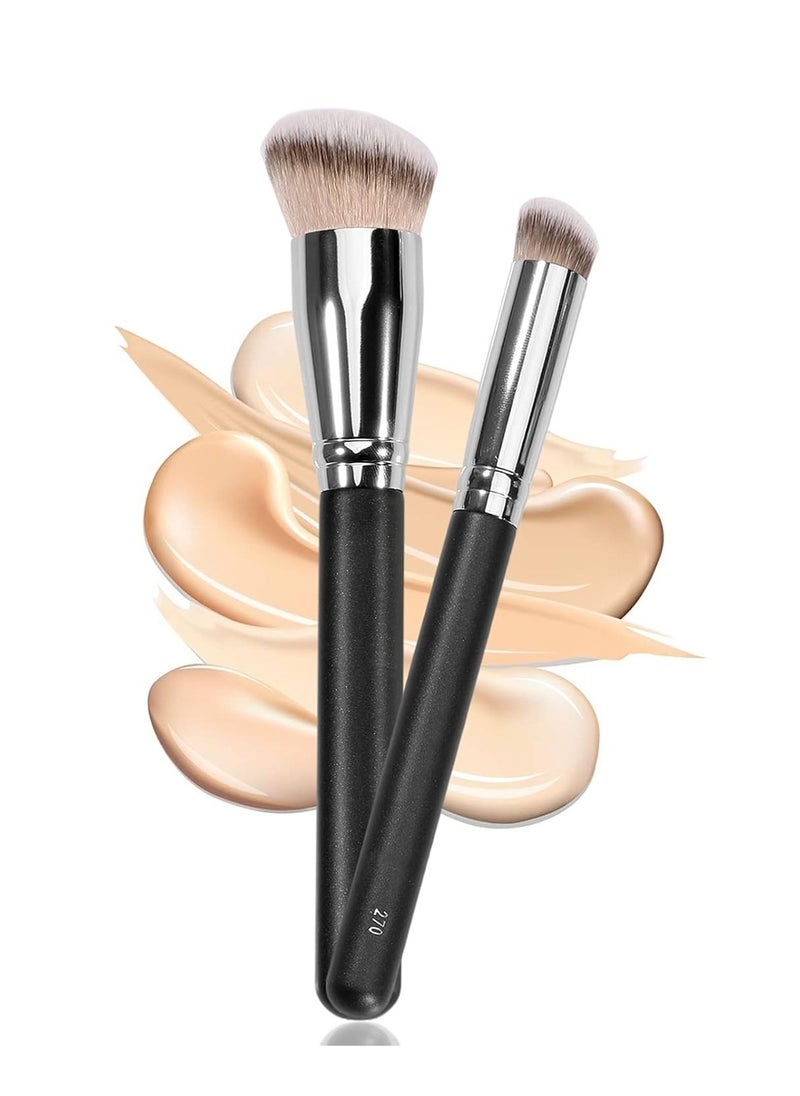 Under Eye Concealer Brush and Foundation Brush for Liquid Makeup 2PCS Dense Synthetic Angled Kabuki Blending Makeup Brush for Liquid Cream and Setting Powder