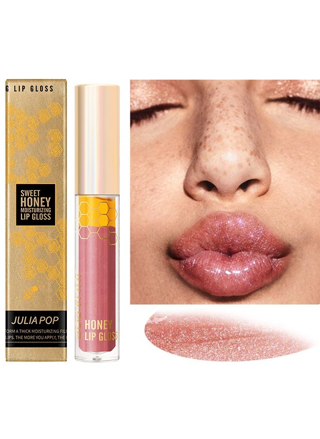 Sweet Honey Moisturizing Lip Gloss，High Shine Hydrating Transparent with Honey Lip Moisturizing Treatment Nourishing Lip Gloss Non Sticky Lip Care Long Lasting Shiny Texture Lip Care Oil #04