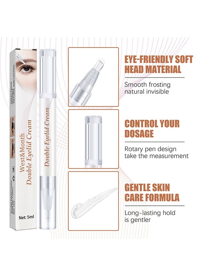 Double Eyelid Cream， Shaping Styling Cream Waterproof Double-fold Eyelids Cream with Tool Long Lasting Invisible 5ml