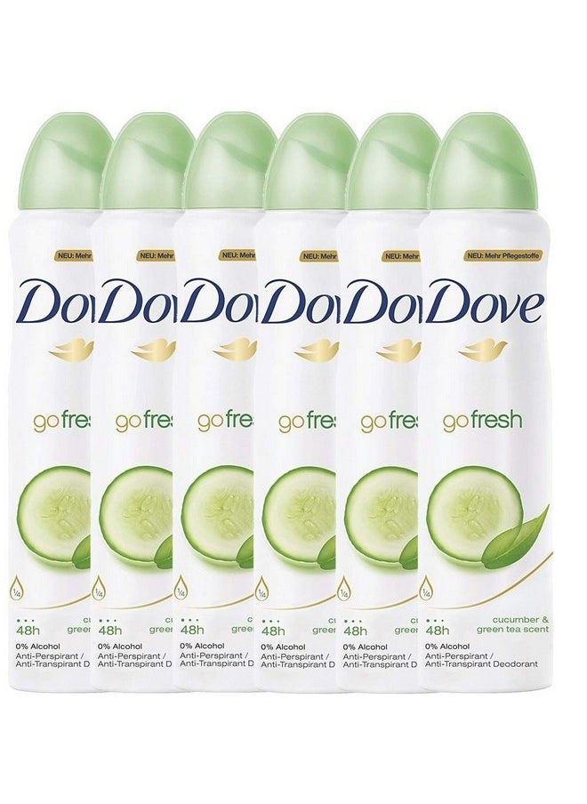 Dove Anti-Perspirant Deodorant Spray, Cucumber & Green Tea, Dry 48 Hour Protection 150 Ml (Pack of 6)