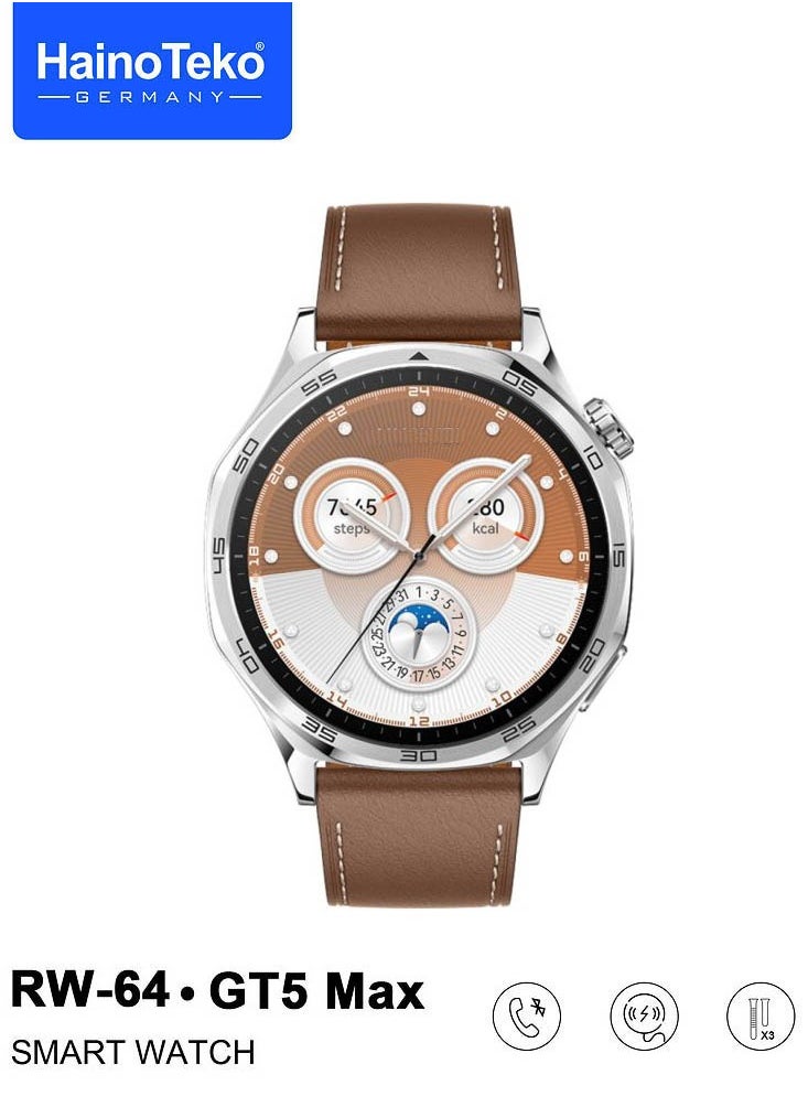 HainoTeko RW-64  Smartwatch With AMOLED Larg Screen Display Voice Assistant and 3 Pair Straps Designed For Men Silver