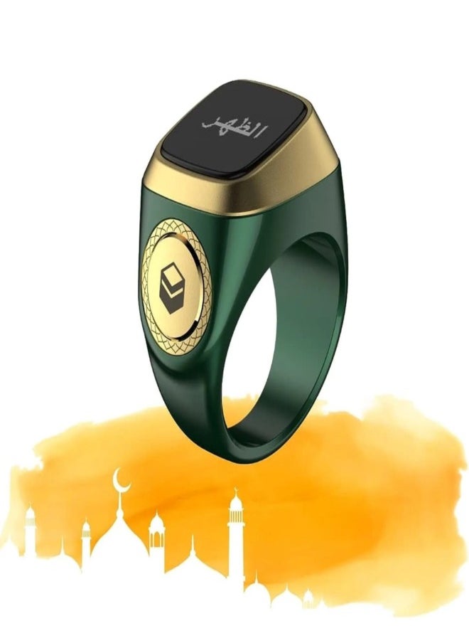 iQIBLA Smart Tasbih Zikr Ring green (18mm) – Waterproof Islamic Prayer Ring with OLED Display, Bluetooth Connectivity, Tasbih Counter, Qibla Direction & Prayer Time Reminders