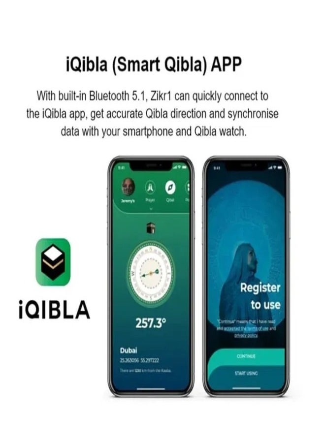 iQIBLA Smart Tasbih Zikr Ring green (18mm) – Waterproof Islamic Prayer Ring with OLED Display, Bluetooth Connectivity, Tasbih Counter, Qibla Direction & Prayer Time Reminders