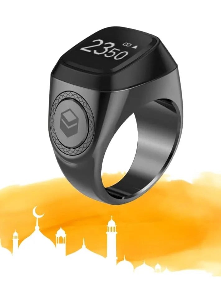 iQIBLA Smart Tasbih Zikr Ring black grey (18mm) – Waterproof Islamic Prayer Ring with OLED Display, Bluetooth Connectivity, Tasbih Counter, Qibla Direction & Prayer Time Reminders