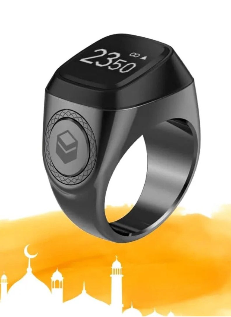 iQIBLA Smart Tasbih Zikr Ring black grey (22mm) – Waterproof Islamic Prayer Ring with OLED Display, Bluetooth Connectivity, Tasbih Counter, Qibla Direction & Prayer Time Reminders