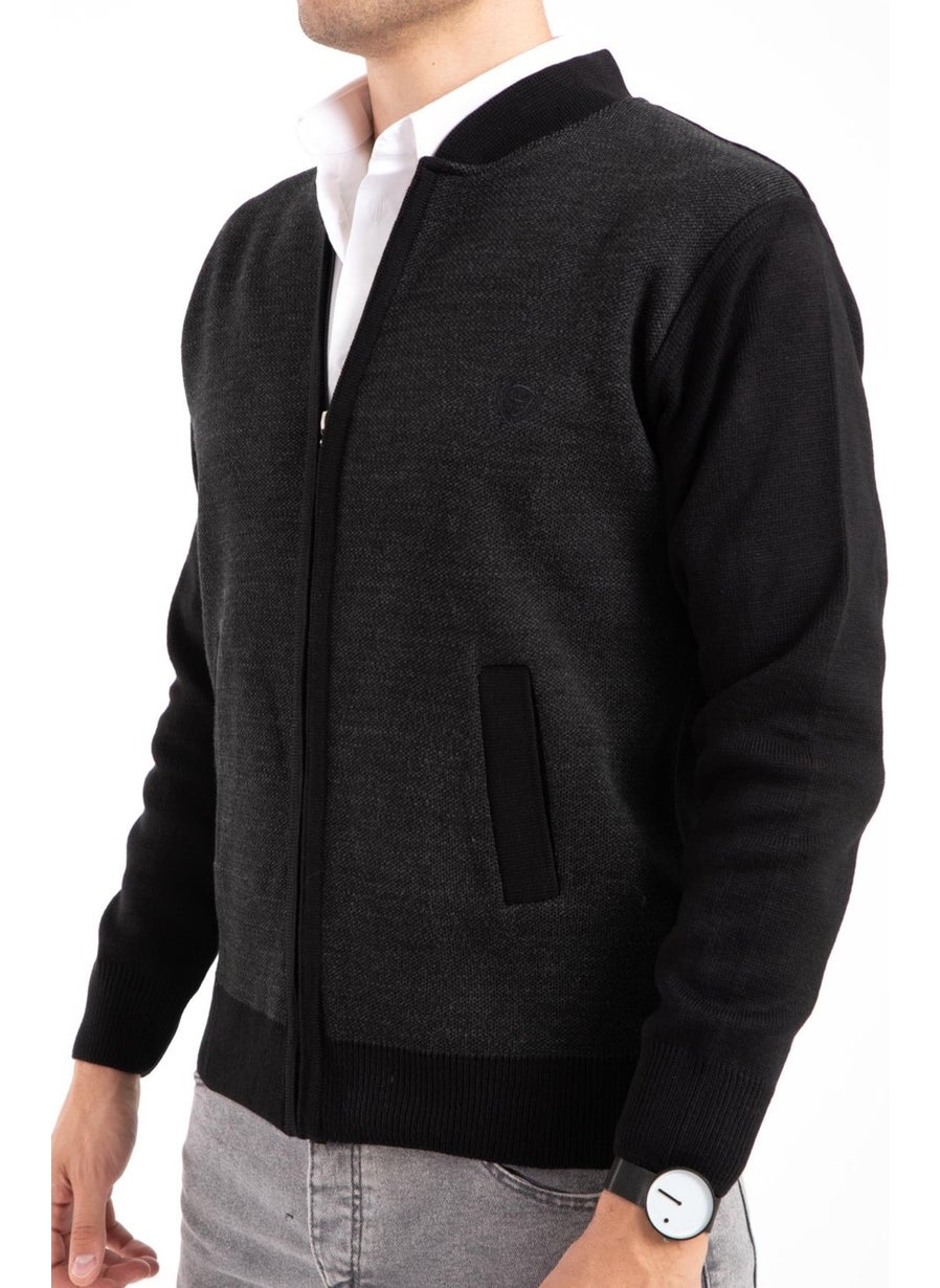 Men's Middle Age and Above Knitwear Acrylic Zippered Winter Dad Cardigan 2062-Black