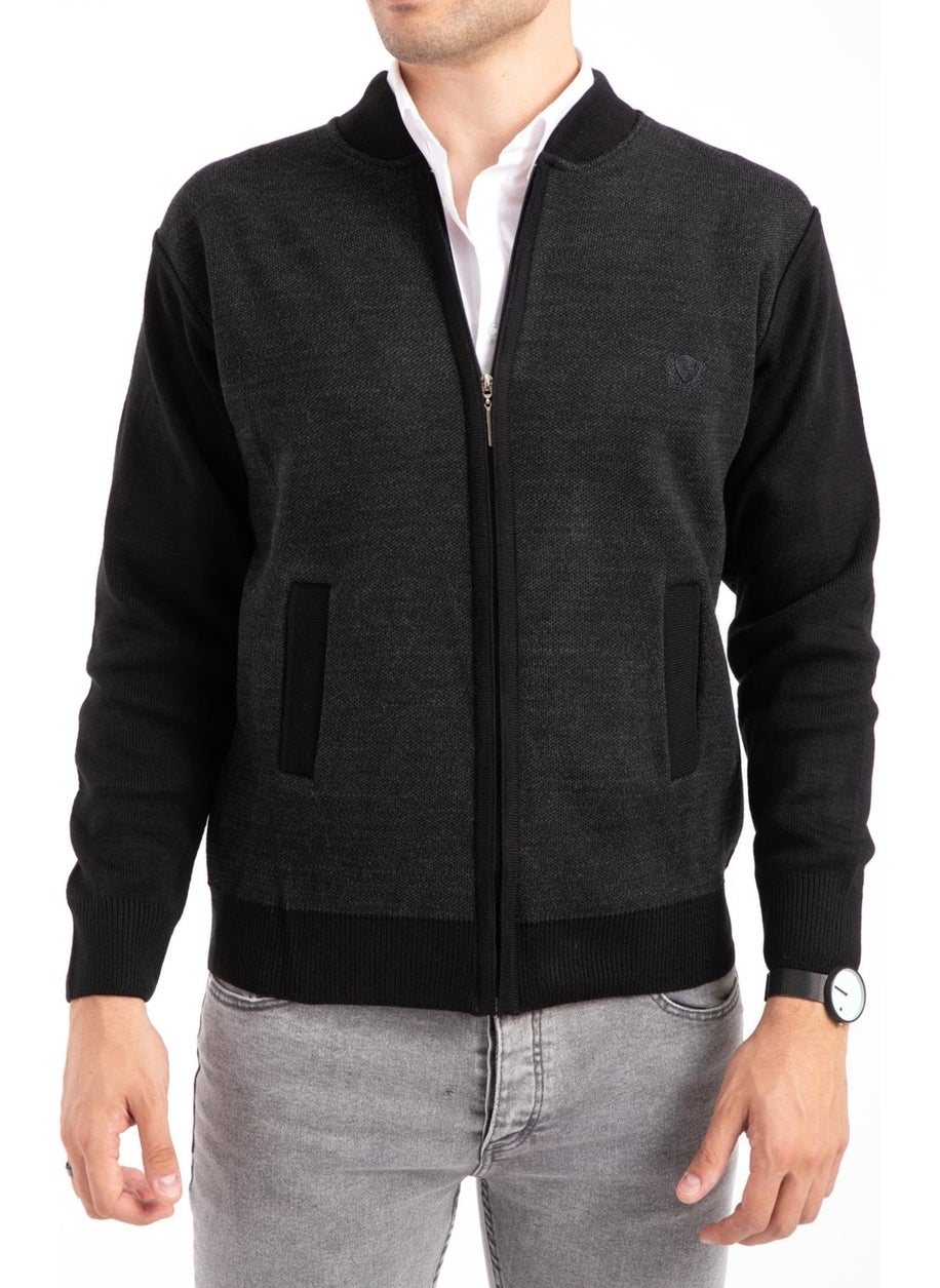 Men's Middle Age and Above Knitwear Acrylic Zippered Winter Dad Cardigan 2062-Black