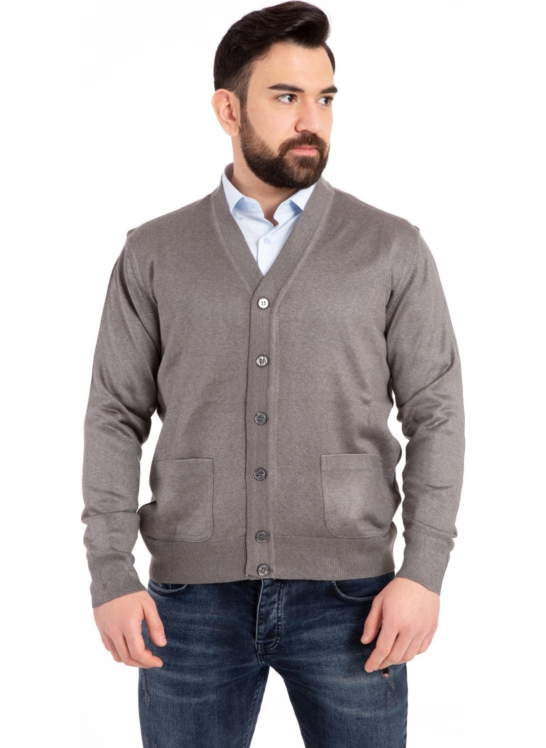 Men's Middle Age and Above Fine Wool Acrylic Knitwear Knit Buttoned Father's Cardigan 5100