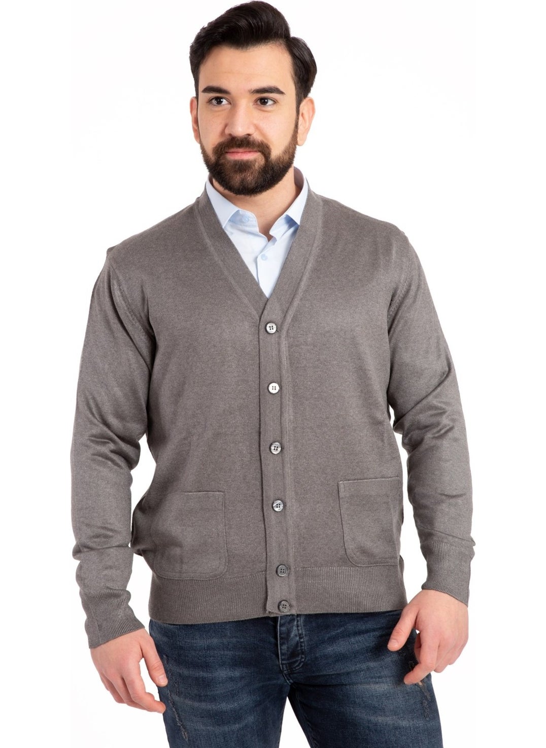 Men's Middle Age and Above Fine Wool Acrylic Knitwear Knit Buttoned Father's Cardigan 5100