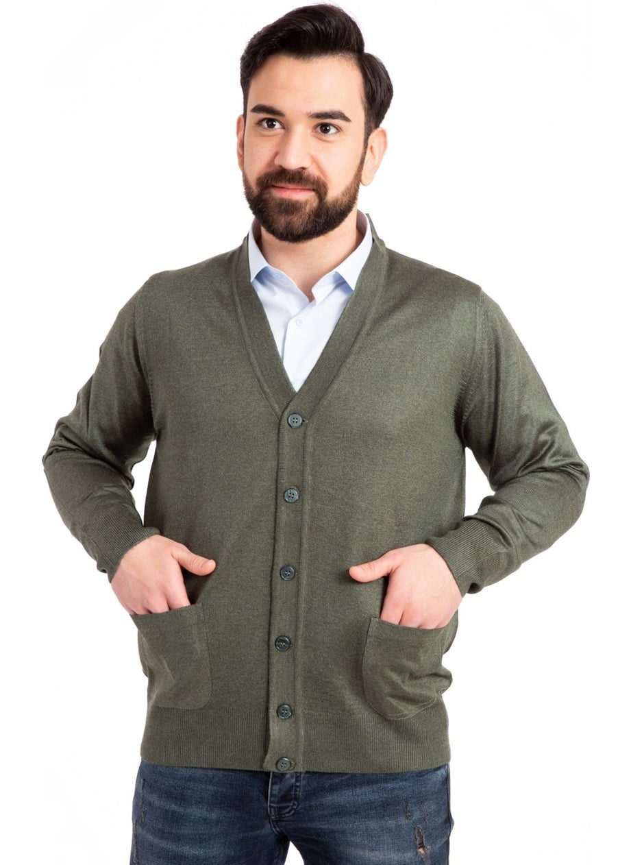 Men's Middle Age and Above Fine Wool Acrylic Knitwear Knit Buttoned Father's Cardigan 5100