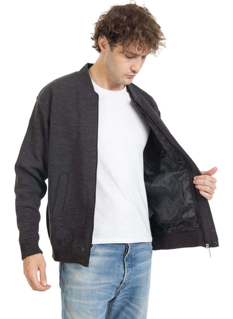 Men's Middle Age and Above Knitwear Knitted Lined Acrylic Zippered Winter Dad Cardigan 3065