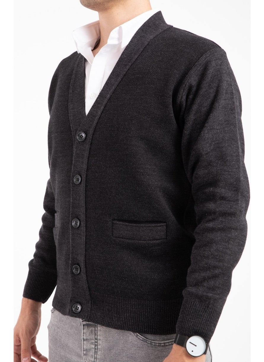 Men's Middle Age and Above Knitwear Knit Acrylic Winter Dad Cardigan 2062-Gray-Buttoned