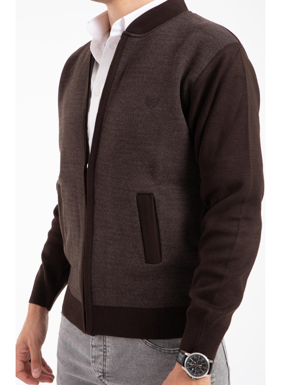 Men's Middle Age and Above Knitwear Acrylic Zippered Winter Dad Cardigan 2062-Coffee Color